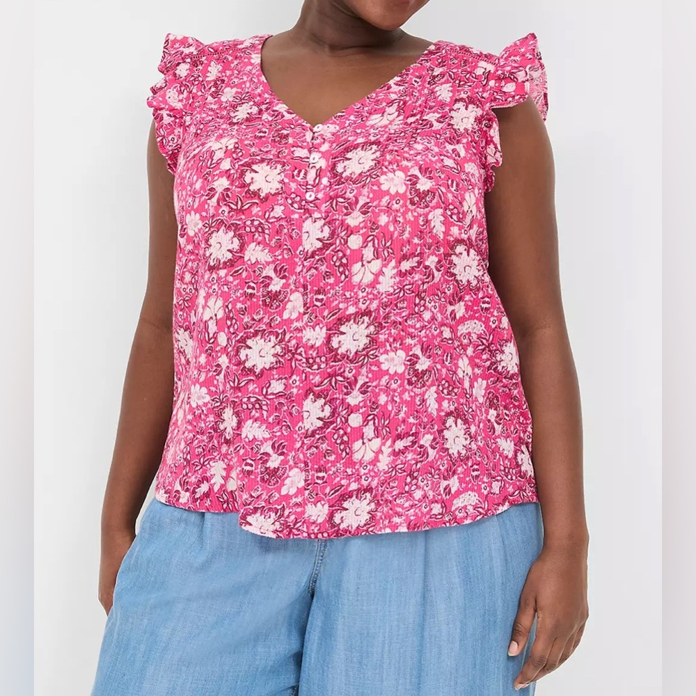 NWT Lane Bryant floral cap sleeve woven top, size 26/28.